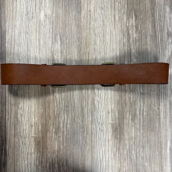 Ann Taylor LOFT Brown Genuine Leather Double Buckle Wide Waist Belt Y2K Classic - Picture 4 of 7